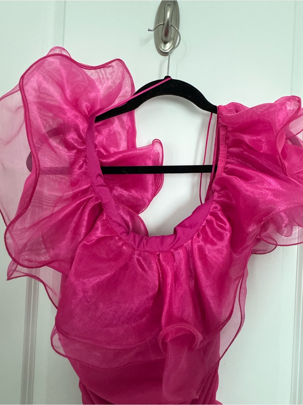 ASOS Hot Pink Ruffle-Shoulder Mini Dress - Picture 6 of 8